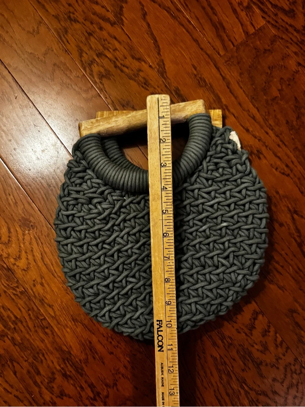 a new day Gray Handwoven Crochet Round Clutch with Wooden Handles